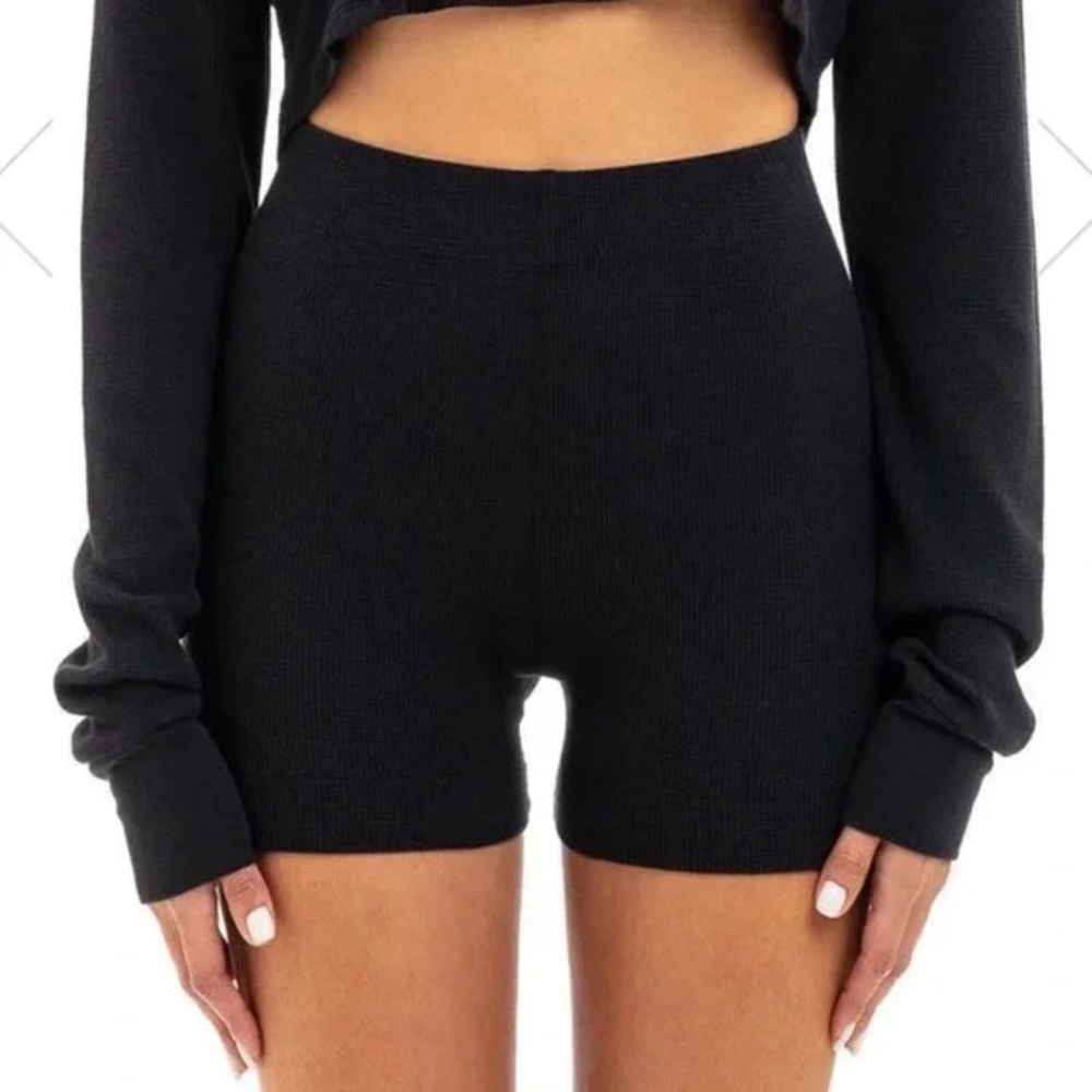 Eterne Women's Black Knit Shorts thermal waffle small s biker